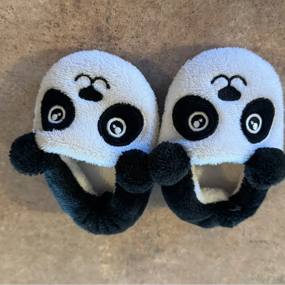 Adorable Infant Panda Plush Slippers - Black & White Size 2